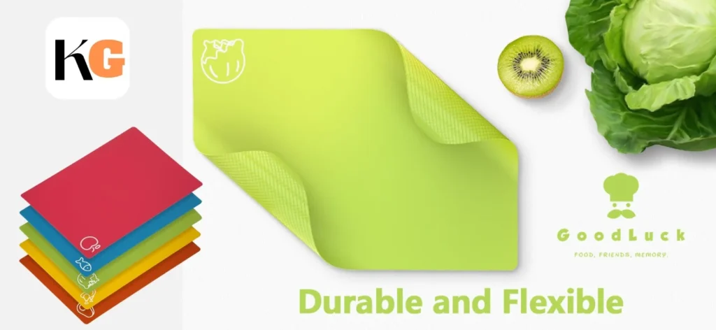 ey Features: Generous Size: Each cutting board measures 14.65 x 11.02 inches, providing ample space for chopping, slicing, and dicing a variety of ingredients. Color-coded for Safety: The set includes four vibrant Colours, each designated for specific food types—such as meats, vegetables, and fruits—to prevent cross-contamination and maintain food safety standards. Easy to Clean: These boards are dishwasher safe, making cleanup effortless. To maintain their integrity, simply ensure the dishwasher temperature does not exceed 90°C (194°F). Non-Slip Design: Featuring a lattice-patterned back, these boards remain stable on your countertop, ensuring precision and safety during use. The lightly textured surface stabilizes your knife without dulling the blade. Flexible and Convenient: The pliable design allows you to easily transfer chopped ingredients directly into pots and pans, minimizing mess and simplifying meal preparation. Why Choose Our Cutting Board Set? Designed with the modern UK kitchen in mind, our cutting boards combine functionality with safety. The flexibility and non-slip features enhance your cooking efficiency, while the colour-coded system supports best practices in food hygiene. Whether you're preparing a family meal or hosting a dinner party, this set is an indispensable addition to your culinary tools.