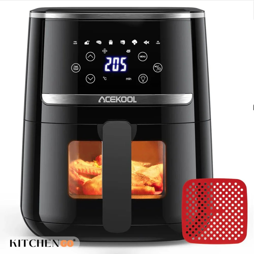 5QT Air Fryer Oven 8-in-1 Fast Air Circulation Touch Screen Dishwasher Safe Enjoy healthier, crispy meals with this 5QT Air Fryer Oven, featuring 8-in-1 cooking functions and fast air circulation for even cooking with little to no oil. The digital touch screen ensures easy control, while the dishwasher-safe basket allows hassle-free cleaning. Perfect for air frying, roasting, baking, and reheating, this compact yet powerful air fryer is designed for quick, energy-efficient cooking, making it ideal for any kitchen.