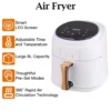 Upgrade your kitchen with. 8L Air Fryer is a game changer for healthier and fast cooking. Designed with advanced 360° hot air circulation, it delivers crispy, golden results with up to 80% less oil, making every meal guilt-free and delicious. The intuitive LED touchscreen offers effortless control, while multiple preset cooking modes take the guesswork out of meal prep. With an adjustable temperature range of 80°C-200°C  and a built-in timer, you can fry, bake, roast, and reheat with precision. Its spacious capacity allows you to cook family-size portions, while the non-stick, dishwasher-safe basket ensures easy cleanup. Whether you are making crispy fries, juicy chicken, or roasted vegetables, the 8L Air Fryer provides a seamless efficient cooking experience perfect for busy households. CE, UKCA certified for quality and reliability. For more details, visit our [Compliance certifications].