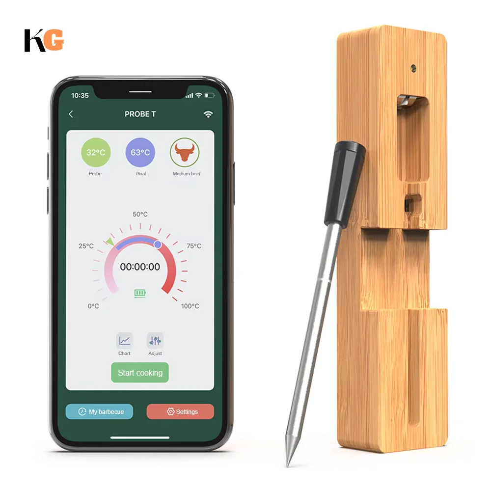 98FT Wireless Meat Thermometer – Rapid 5-Minute Charge, Smart App Control, and IPX7 Waterproof for Perfect Grilling & Smoking