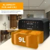 Upgrade your kitchen with. 9L Dual Air Fryer is a game changer for healthier and fast cooking. Designed with advanced 360° hot air circulation, it delivers crispy, golden results with up to 80% less oil, making every meal guilt-free and delicious. The intuitive LED touchscreen offers effortless control, while multiple preset cooking modes take the guesswork out of meal prep. With an adjustable temperature range of 80°C-200°C  and a built-in timer, you can fry, bake, roast, and reheat with precision. Its spacious capacity allows you to cook family-size portions, while the non-stick, dishwasher-safe basket ensures easy cleanup. Whether you are making crispy fries, juicy chicken, or roasted vegetables, the 9L Dual Air Fryer provides a seamless efficient cooking experience perfect for busy households. CE, UKCA certified for quality and reliability. For more details, visit our [Compliance certifications].