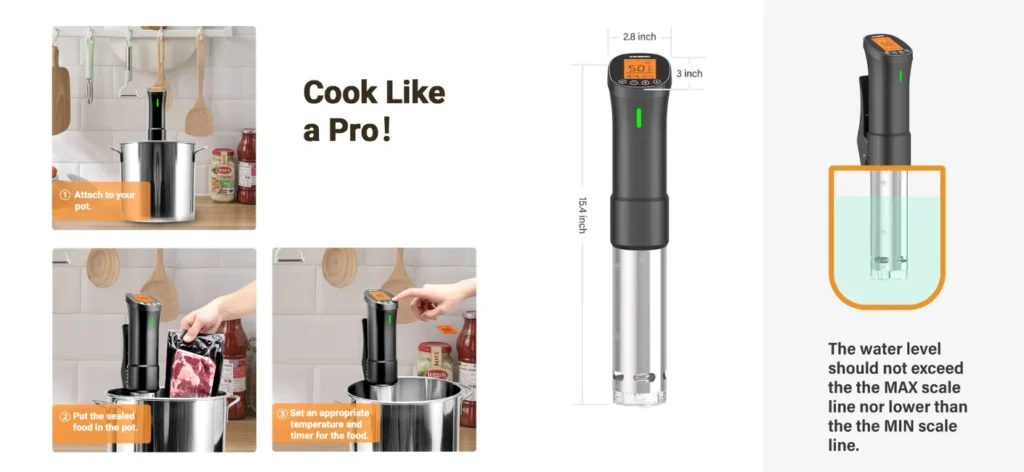"INKBIRD ISV-200W WiFi Sous Vide Cooker – Smart precision cooking appliance with 2.4GHz WiFi remote control, accurate temperature settings (32℉-194℉), and real-time monitoring via app. Durable stainless steel design, low water level alarm, quiet operation, and easy LCD recipe selection for professional sous vide cooking at home.