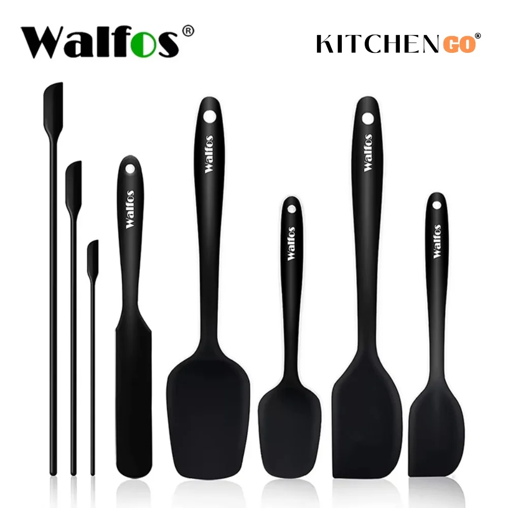High-quality heat-resistant silicone spatula set featuring non-stick, BPA-free, food-grade silicone construction. Perfect for cooking, baking, mixing, and scraping in all types of cookware, including non-stick pans. The spatula set includes various sizes for versatile kitchen tasks, ensuring precision and control. Easy to clean, dishwasher safe, and designed with hanging holes for convenient storage. Certified with FDA and LFGB standards, providing safe and reliable kitchen tools for everyday use. Ideal for baking, frosting, stirring, and cooking at high temperatures without melting or warping.