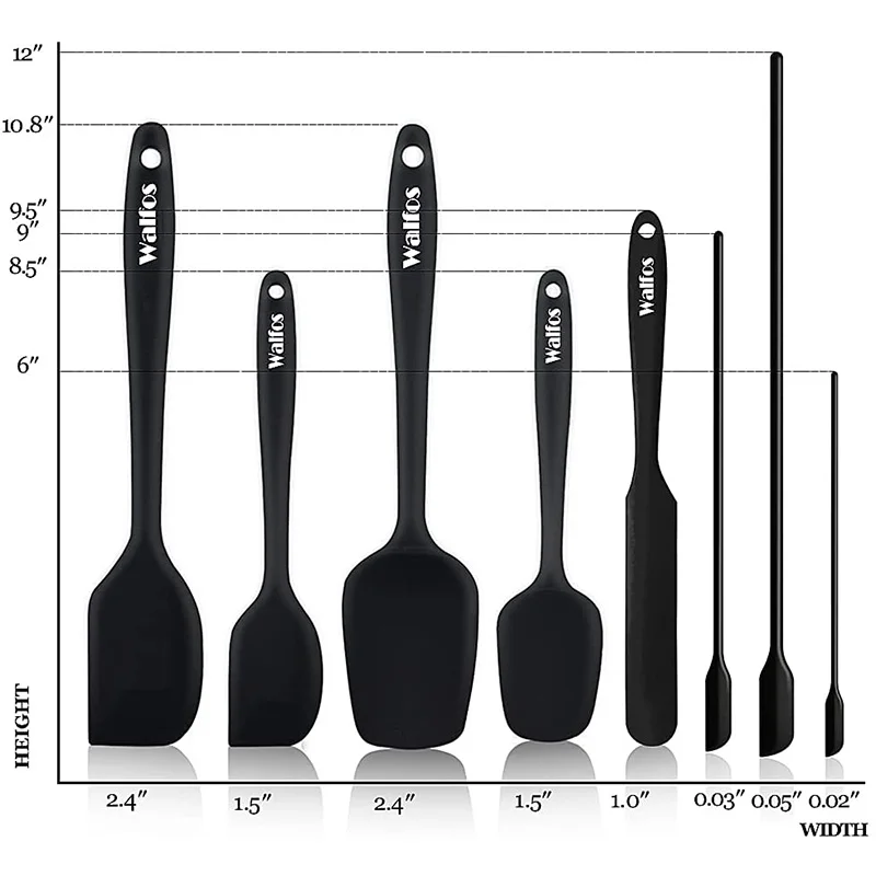 High-quality heat-resistant silicone spatula set featuring non-stick, BPA-free, food-grade silicone construction. Perfect for cooking, baking, mixing, and scraping in all types of cookware, including non-stick pans. The spatula set includes various sizes for versatile kitchen tasks, ensuring precision and control. Easy to clean, dishwasher safe, and designed with hanging holes for convenient storage. Certified with FDA and LFGB standards, providing safe and reliable kitchen tools for everyday use. Ideal for baking, frosting, stirring, and cooking at high temperatures without melting or warping.