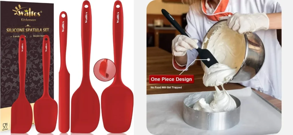 Upgrade your culinary tools with the Walfos 5-Piece Silicone Spatula Set, designed to meet all your baking and cooking needs. Crafted from premium, BPA-free food-grade silicone, these spatulas are both durable and safe for your family. Each piece is heat-resistant up to 600°F, ensuring they won't melt or warp during high-temperature cooking. The non-stick surface makes mixing, folding, and scraping tasks effortless, while the flexible yet sturdy design allows you to easily handle various ingredients. Whether you're preparing delicate batters or robust doughs, these spatulas provide the versatility and reliability every home chef desires. Key Features: High Heat Resistance: Withstands temperatures up to 600°F, perfect for stovetop cooking and baking. Premium Quality Materials: Made from BPA-free, food-grade silicone for safe and healthy cooking. Non-Stick and Flexible: Ideal for scraping bowls clean without damaging cookware surfaces. Dishwasher Safe: Easy to clean and maintain, saving you time in the kitchen.