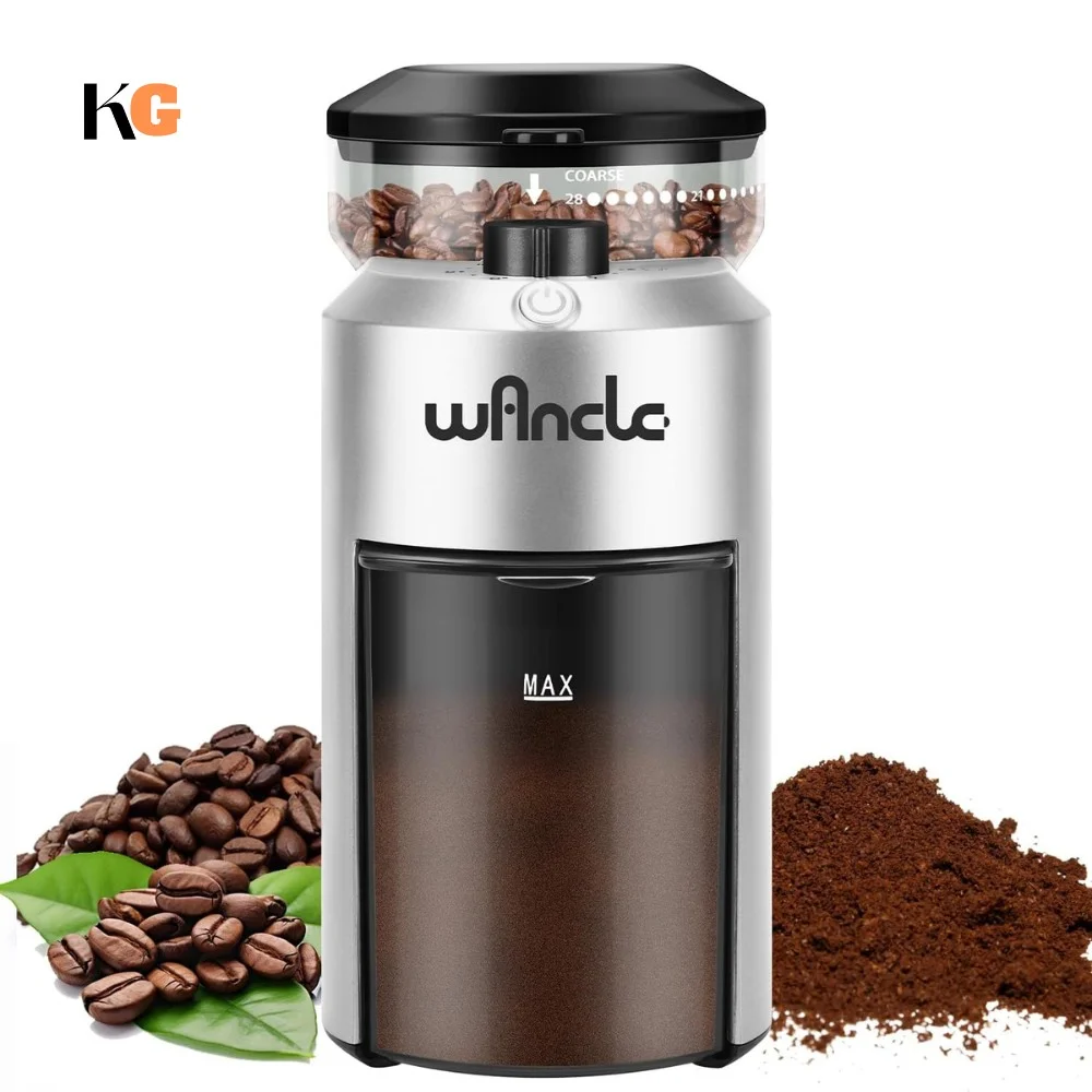 Best electric burr coffee grinder for home use in the UK, Top-rated coffee grinders with adjustable settings, Quiet and compact coffee grinders Elevate your coffee experience with the Wancle Electric Burr Coffee Grinder. designed for coffee enthusiasts seeking consistency and control. Featuring 28 precise grind settings, this grinder caters to various brewing methods, from espresso to the French press, ensuring optimal flavor extraction every time. Key Features: 28 Grind Settings: Customize your grind size to match your preferred brewing method, enhancing the taste and aroma of your coffee. Capacity for 12 Cups: Grind enough coffee beans to brew up to 12 cups, perfect for gatherings or personal enjoyment. Professional-Grade Burrs: Durable burrs provide uniform grinding, reducing heat buildup and preserving bean integrity. User-Friendly Design: Intuitive controls and a clear grind setting indicator make operation simple, even for beginners. Benefits: Consistent Flavor: Achieve uniform grind sizes for balanced extraction and a richer taste profile. Versatile Brewing: Whether you prefer a strong espresso or a smooth cold brew, the adjustable settings accommodate your taste. Freshness Guaranteed: Grind only what you need, ensuring each cup is as fresh as possible.