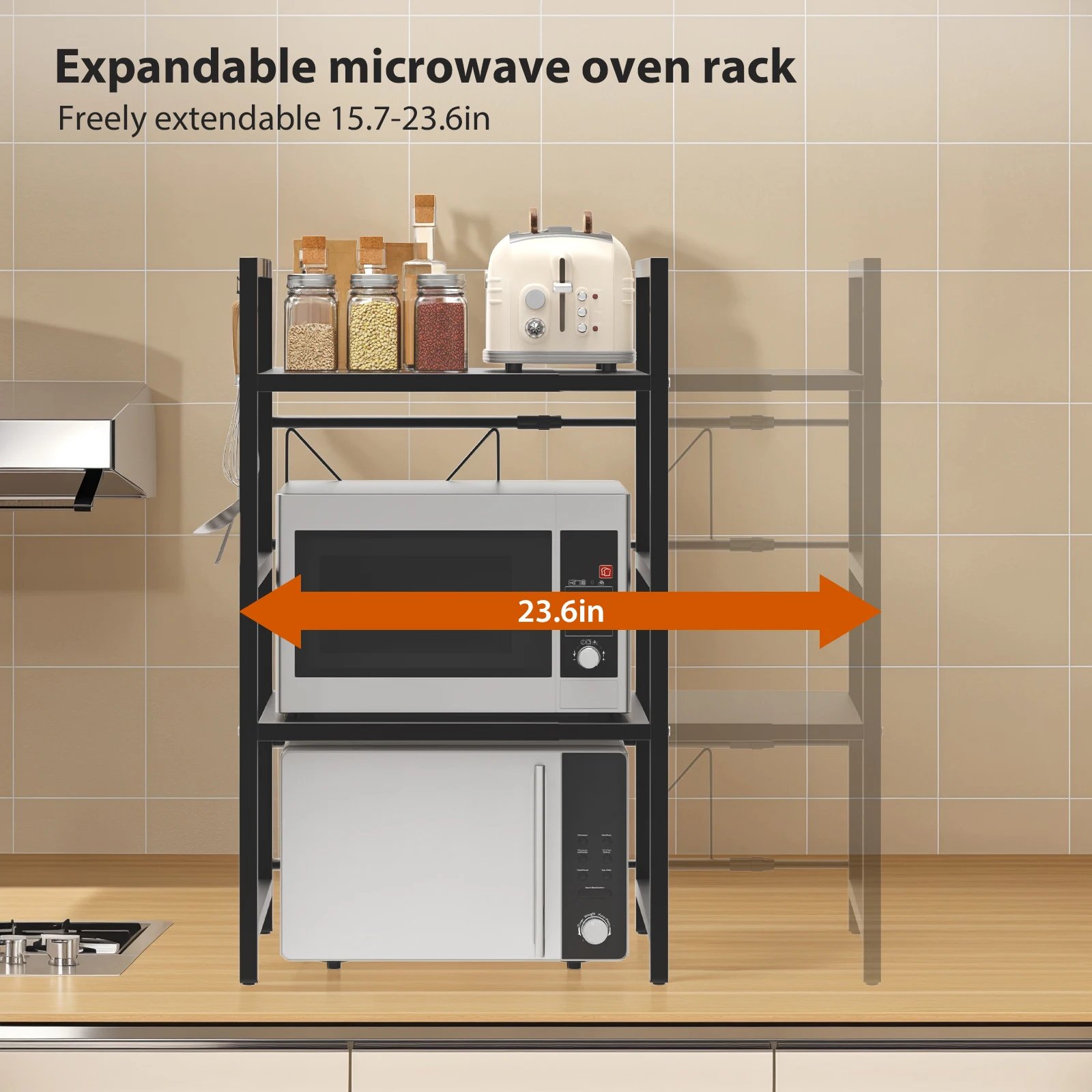 Adjustable Microwave Shelf | 3-Tier Metal Kitchen Storage Rack - Image 6