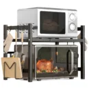 Expandable Microwave Rack | Adjustable Kitchen & Printer Shelf - Black.