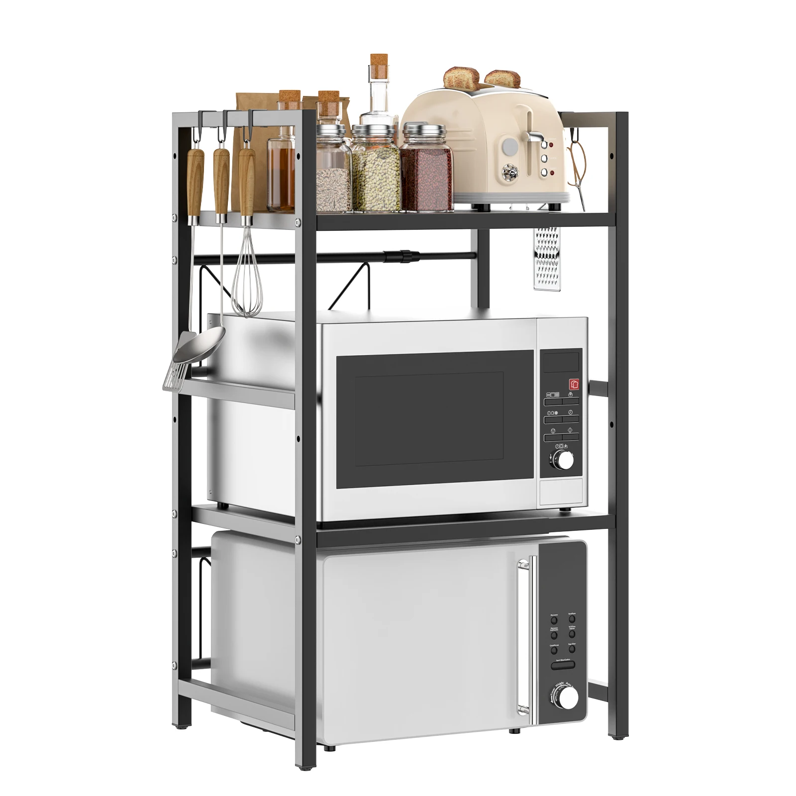 KitchenGo Adjustable Microwave Shelf 3-Tier Metal Kitchen Storage Rack