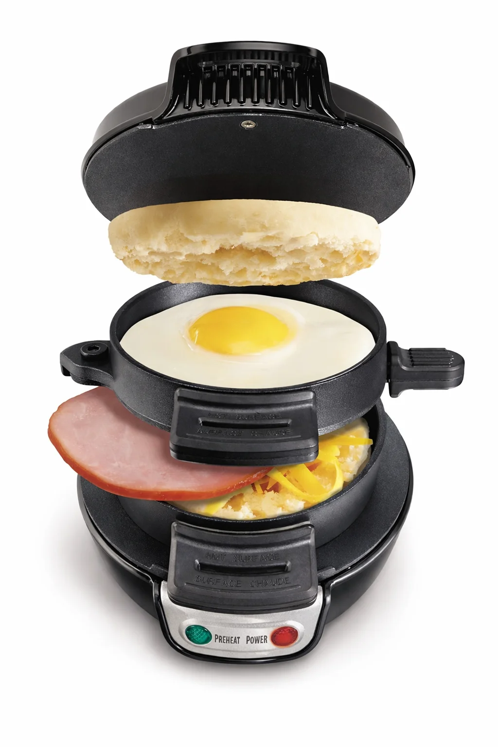 Make fresh breakfast sandwiches in minutes. Compact, non-stick breakfast sandwich maker for eggs, muffins & bacon. Easy, fast & mess-free.