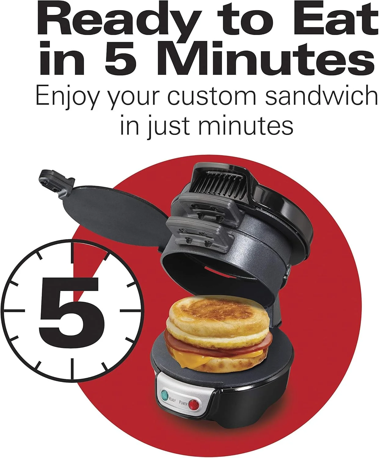 Make fresh breakfast sandwiches in minutes. Compact, non-stick breakfast sandwich maker for eggs, muffins & bacon. Easy, fast & mess-free.