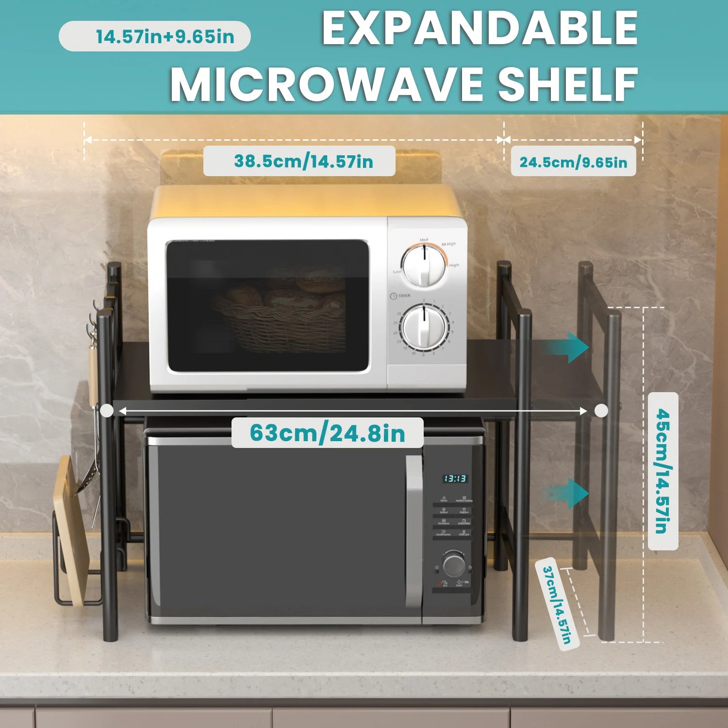 Expandable Microwave Rack | Adjustable Kitchen & Printer Shelf - Image 2