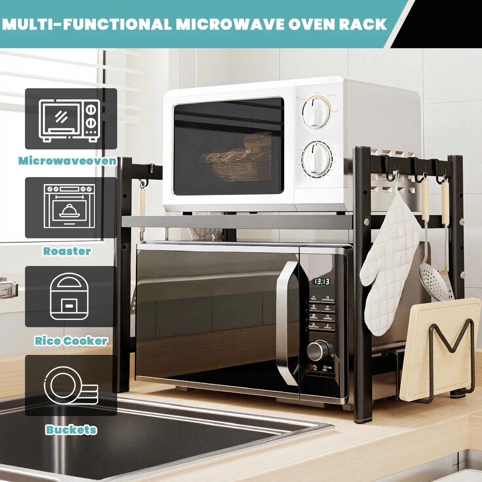 Expandable Microwave Rack | Adjustable Kitchen & Printer Shelf - Image 4
