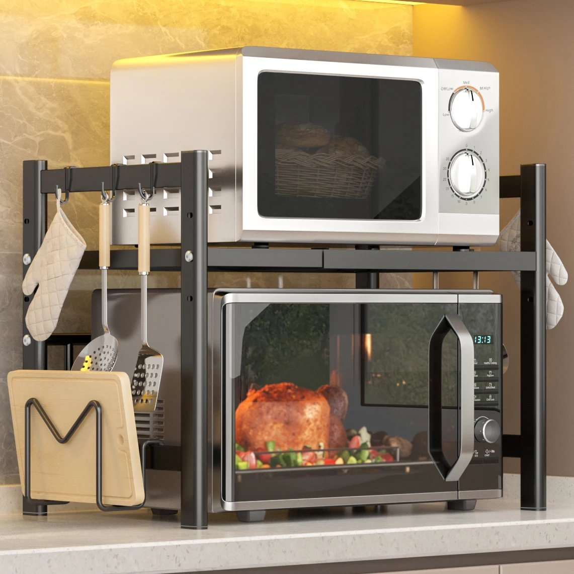 Expandable Microwave Rack | Adjustable Kitchen & Printer Shelf - Image 6